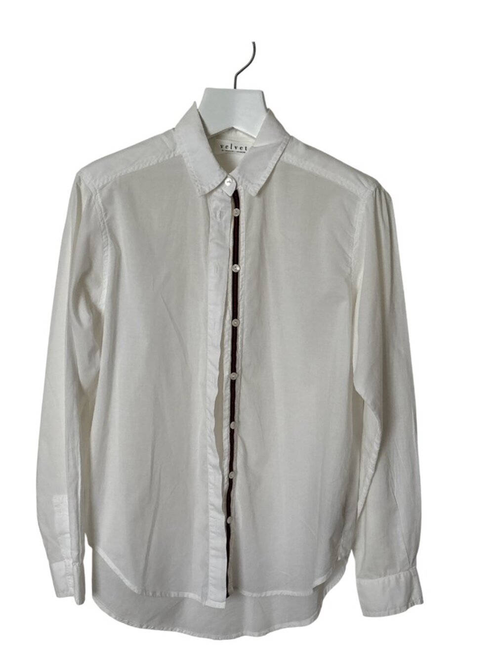 100% Cotton Blouse. Velvet by Graham & Spencer. XS. White with Red/Blue Piping.